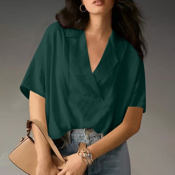 Xuyuer Women's Polo Shirts Collared Work Tops Short Sleeve Business Casual Dressy Blouses Summer Tops Summer V Neck Polo Work Shirts 2026 Fitted Basic Collared Shirt Dressy Casual Tunic Tops