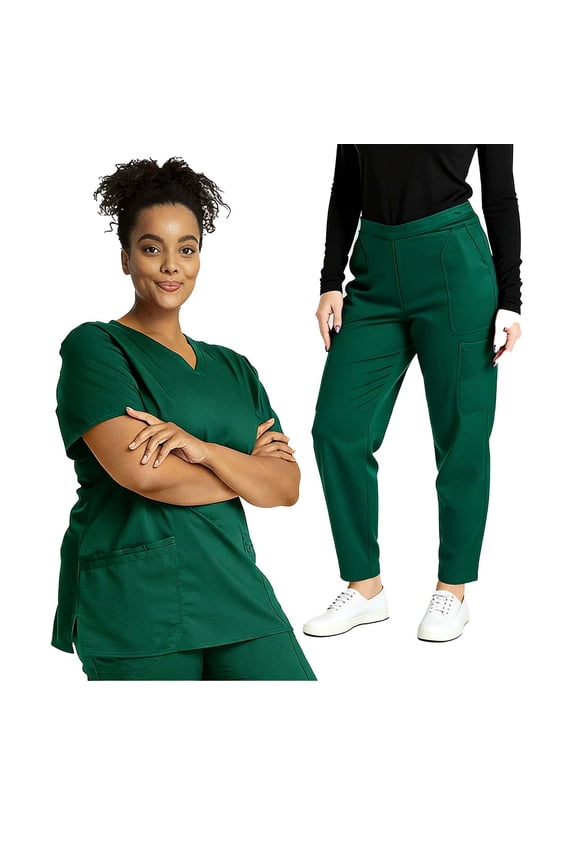 Women's Professional Utility Drawstring Trousers and V-Neck Top Service Set&nbsp;- Complete Workwear Outfit for Healthcare, Hospitality, and Casual Uniform Needs