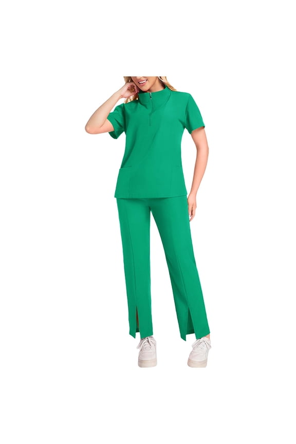 Women's Secure-Zip Utility Pants and Short Sleeve V-Neck Service Uniform&nbsp;- Two-Piece Work Set with Enhanced Storage for Active Duty and Practical Daily Tasks