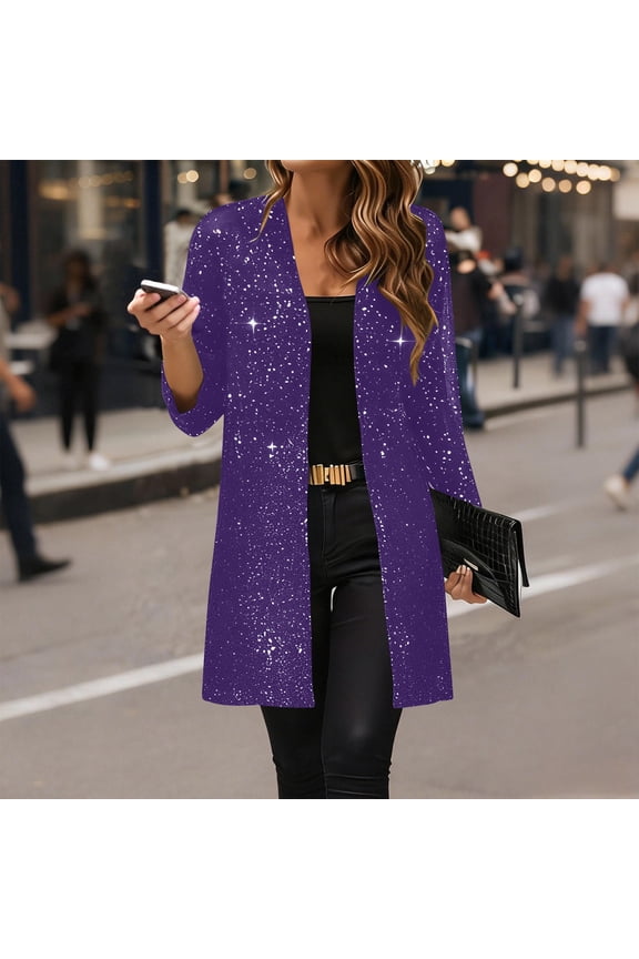 Women's Sequin Jacket Sparkly Blazer Open Front Glitter Cardigan Long Sleeve Coat for Casual Party Cocktail