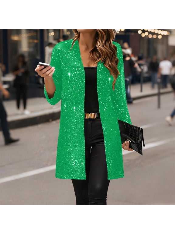 Women's Sequin Jacket Sparkly Blazer Open Front Glitter Cardigan Long Sleeve Coat for Casual Party Cocktail
