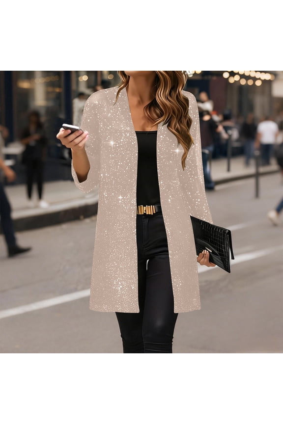 Women's Sequin Jacket Sparkly Blazer Open Front Glitter Cardigan Long Sleeve Coat for Casual Party Cocktail