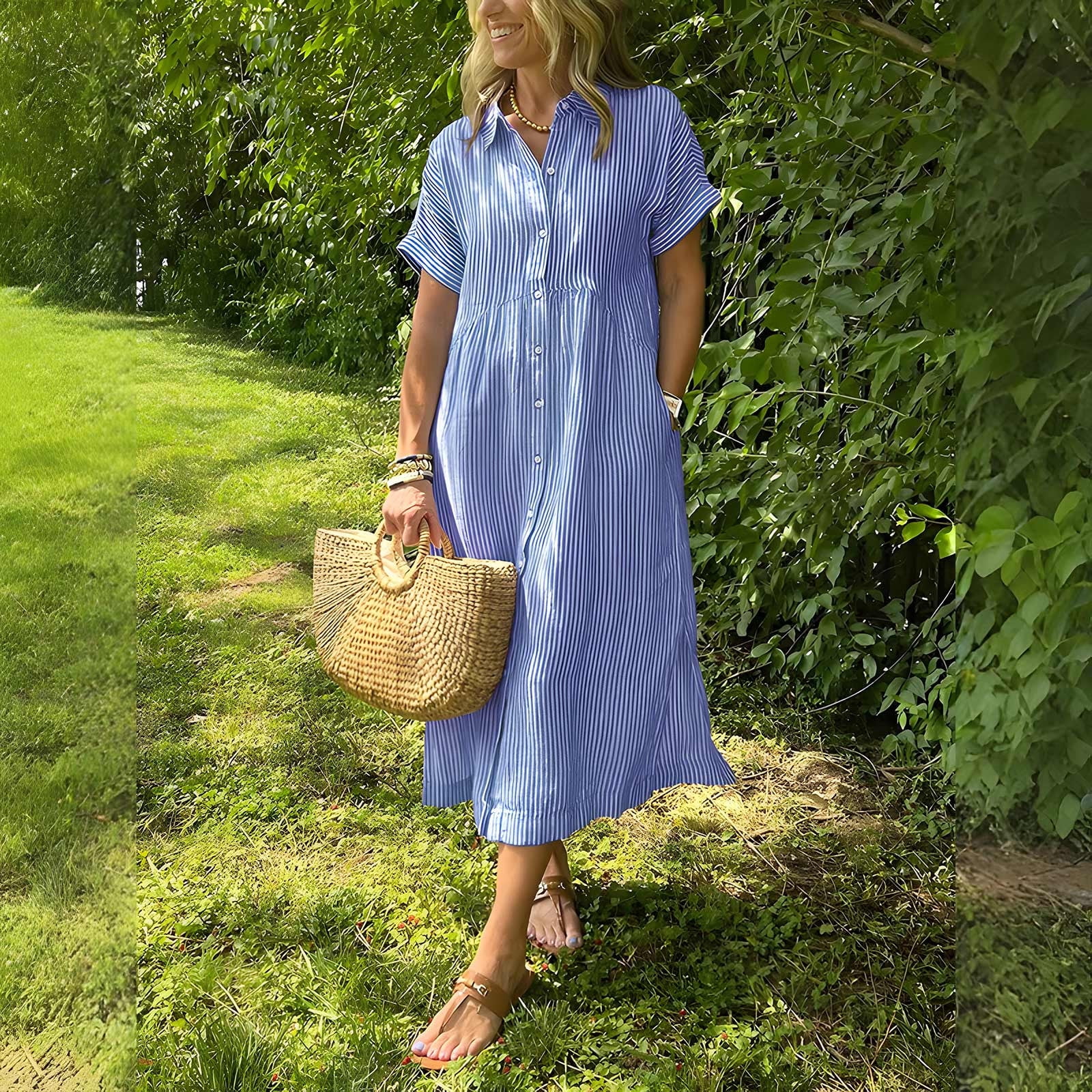 midi shirt dress casual Linen Shirt Dress Vintage Belted Swing Midi