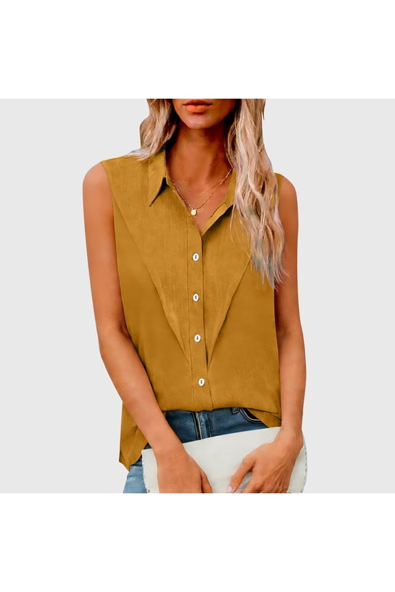 Women's Sleeveless Button Down Shirts Blouses Solid Casual V Neck Sleeveless Tank Tops Business Work Top (S-5XL)