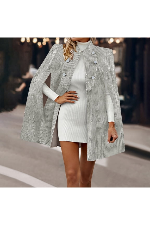 Women's Sleeveless V-Neck Sequin Top Cardigan Coat, Glamorous Evening Set for Parties, Holiday Events and Special Occasion Statement Outfits