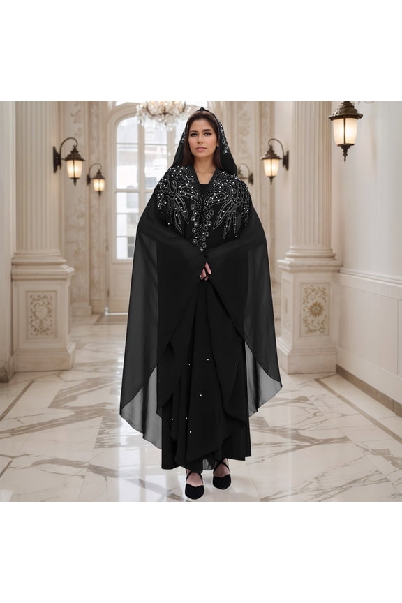 Women's Solid Color Bedazzled Batwing Sleeve Kimono Cover-Up - Glamorous Loose Layer for Evening Outings and Special Occasions