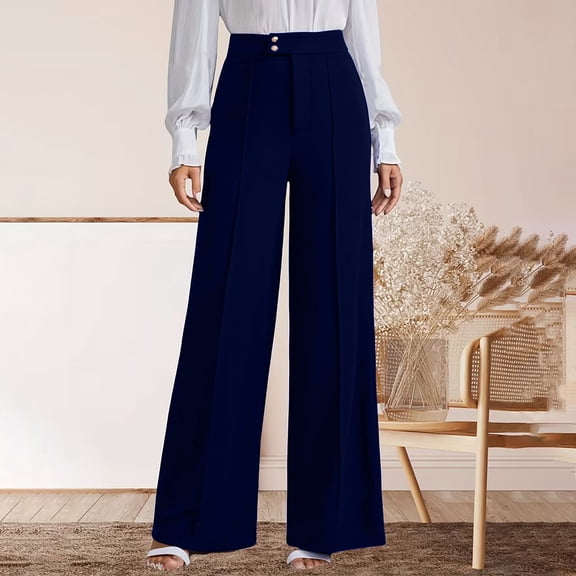 Xuyuer Women's Solid Color High Waist Stretchy Elastic Waist Straight Leg Wide Leg Blazer Long Pants with Pockets
