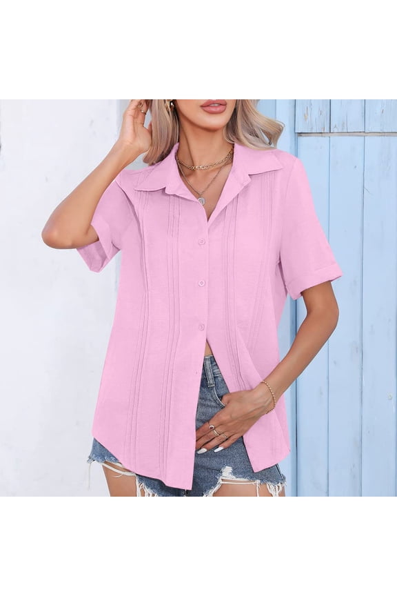Women's Solid Color Lapel Button Short Sleeve Shirt - Casual Fashion Top for Daily Wear and Smart Style