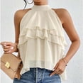 thumbnail image 1 of Xuyuer Women's Solid Color Layered Ruffle Hem Sleeveless Chiffon Blouse Tank Tops, 1 of 5