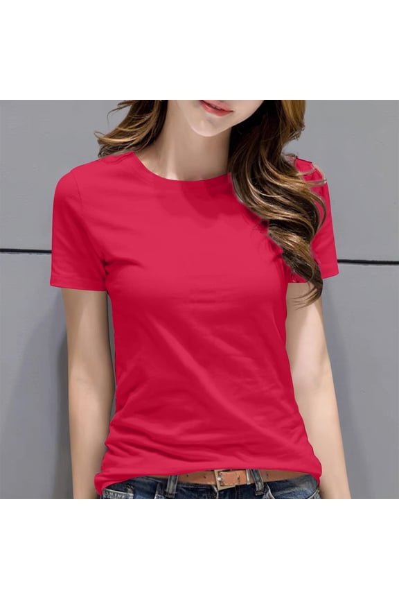 Women's Solid Color Shoulder-Defining Short Sleeve Round Neck Casual Fashion Top - Structured Tee with Clean Silhouette for Everyday Wear