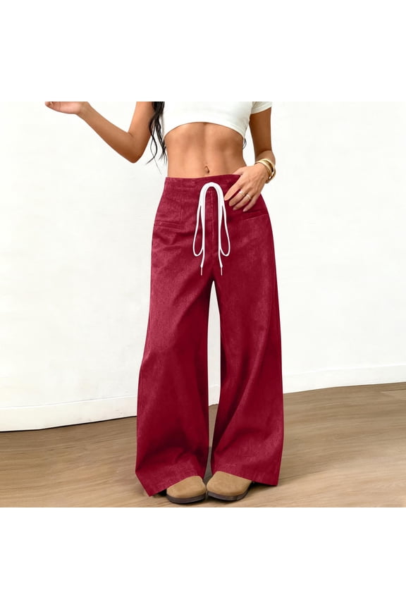 Women's Solid Color Suede Elastic Waist Loose Wide Leg Pants - Casual Pocket Trousers for Comfortable Daily Wear and Relaxed Style