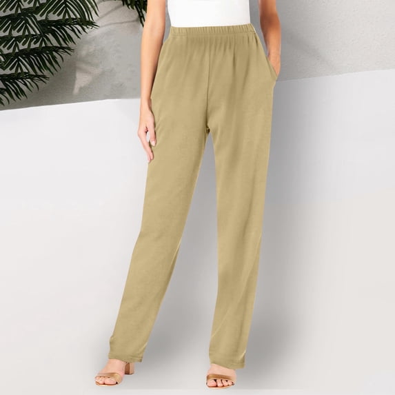 Xuyuer Women's Solid Elastic Waist Pocket Long Pants - Casual Trousers, Pants for Women