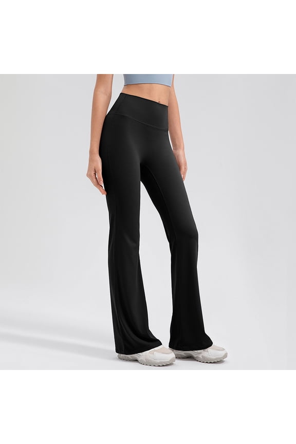 Women's Solid High Waist Elastic Waist Flared Yoga Leggings - Sculpting Workout Pants with Gentle Flare for Dynamic Movement and Studio-to-Street Style