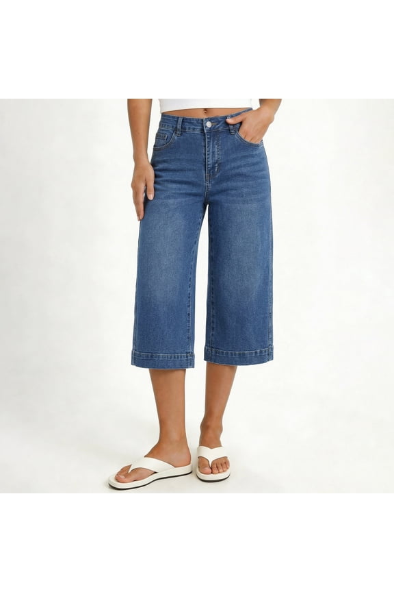 Women's Solid Straight Casual Pocket Denim 7/8 Pants - Casual Jean Capri Trousers for Everyday Style, Pants for Women