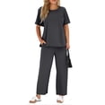 thumbnail image 1 of Xuyuer Women's Solid Two-Piece Summer Vacation Travel Outfit Casual Set - Matching Ensemble, Pants for Women, 1 of 9