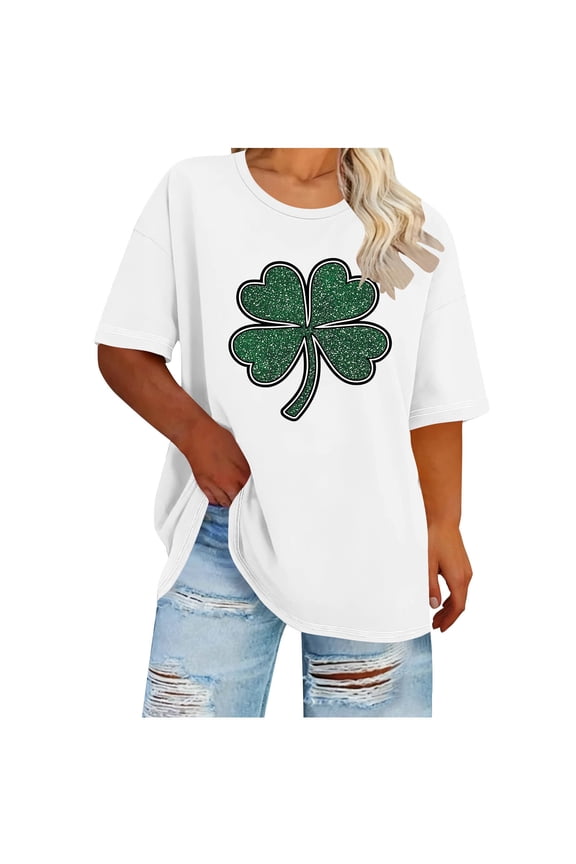 Women's St. Patrick's Day Print Plus Size Round Neck Short Sleeve Spring/Summer Base Layer T-Shirt
