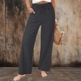 thumbnail image 1 of Xuyuer Women's Summer Linen Solid Drawstring Elastic Waist Loose Straight Leg Pocket Pants&nbsp;- Casual Wide Leg Trousers with Side Pockets for Comfortable Daily Wear, 1 of 8