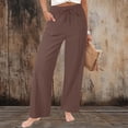 thumbnail image 1 of Xuyuer Women's Summer Linen Solid Drawstring Elastic Waist Loose Straight Leg Pocket Pants&nbsp;- Casual Wide Leg Trousers with Side Pockets for Comfortable Daily Wear, 1 of 8