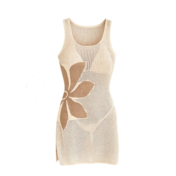 Xuyuer Women's Summer Swimsuit 2026 Cover up Crochet Beach Floral Hollow Out Slit Bikini Sleeveless Cover up Dresses