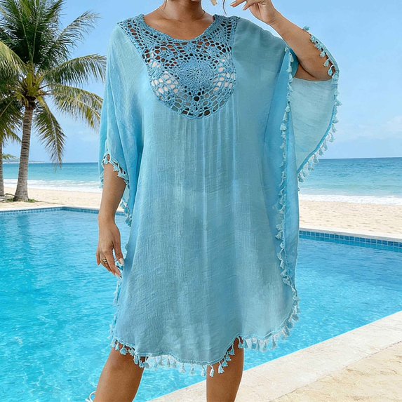 Xuyuer Women's Swimsuit Coverup Crochet Chiffon Tassel Cover Ups Dress Summer Swimwear Beach Lace Pullover Bathing Suit