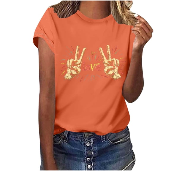 Xuyuer Women's T Shirts Summer Tops Simple Graphic Shirts Short Sleeve Vacation Casual Blouse Thankful Tee Fashion Outfits 2026 Spring Summer Shirts Basic Dressy Tees Blouses