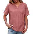 thumbnail image 1 of Xuyuer Women's V-Neck Cotton Linen Shirt Top Short Sleeve Summer Casual Loose Solid Blouses Tunic Tops with Pockets, 1 of 7