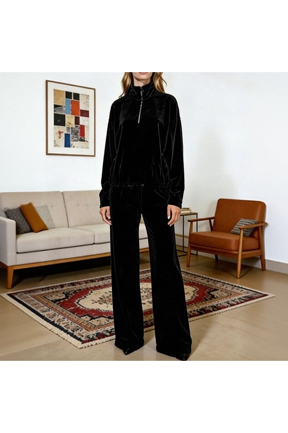 Women's Velvet Velor Tracksuits 2 Piece Lounge Outfits Zip Up Sweatshirt and Sweatpants S-2XL Long Sleeve Zip Up Jogging Suit Zipper Top With Drawstring Hem Pants With Elastic Waistband
