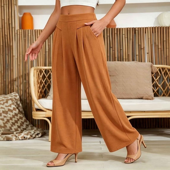 Xuyuer Women's Wrinkle Resistant Draping Loose High Waist Wide Leg Skirt Pants 9/8 Length for Women Breathable Soft Lightweight