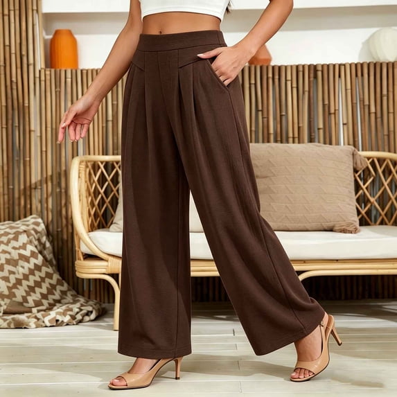 Xuyuer Women's Wrinkle Resistant Draping Loose High Waist Wide Leg Skirt Pants 9/8 Length for Women Breathable Soft Lightweight