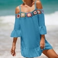 thumbnail image 1 of Xuyuer Womens Floral Embroidered Off Shoulder Long Sleeve Short Dresses Hollow Out Swimsuits Cover Ups Beach Cover Bathing Suit Bikini Wear, 1 of 5