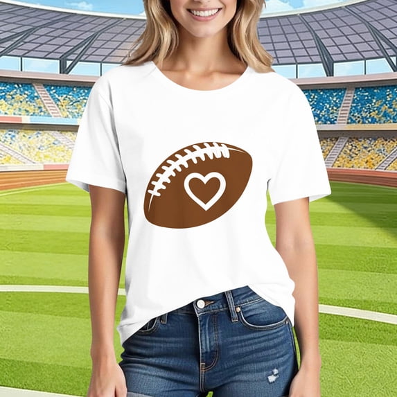 Xuyuer Womens Football Rugby Tee Game Day Pullover T-Shirt Crewneck Short Sleeve Loose Fitted Casual Fashion Washed Tops 2026