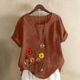 thumbnail image 1 of Xuyuer Womens Linen Tops 2026 Summer Short Sleeve Shirts Loose Crewneck Casual Boho Tops Vintage Embroidered Blouses Loose Short Sleeves, Fashion Blouses for Women, 1 of 5