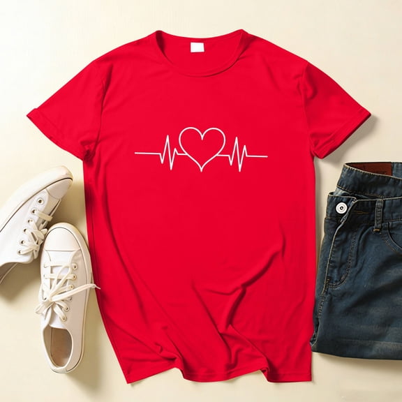 Xuyuer Womens Lover Heart Graphic Round Neck Shirt Valentines Funny Couple Matching Casual Short Sleeve Tee Tops