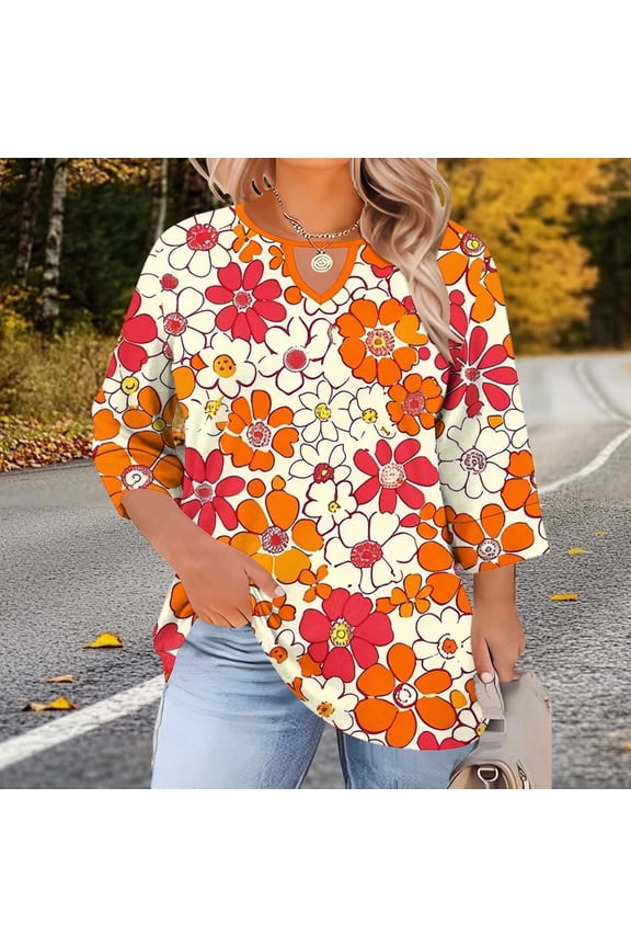Womens Plus Size Tops 3/4 Length Sleeve Womens Tops Hollow Out Crewneck Spring Shirts Summer Blouses 2026 (1X-5X)