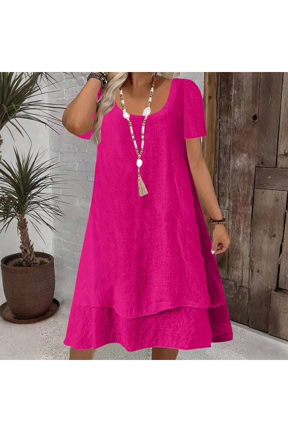 Womens Summer Dresses 2026 Fashion Short Sleeve Cute Spring Mini Dress Crewneck Casual Beach Vacation Solid Dresses