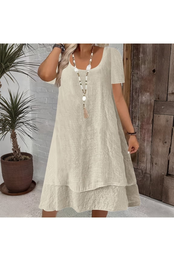 Womens Summer Dresses 2026 Fashion Short Sleeve Cute Spring Mini Dress Crewneck Casual Beach Vacation Solid Dresses