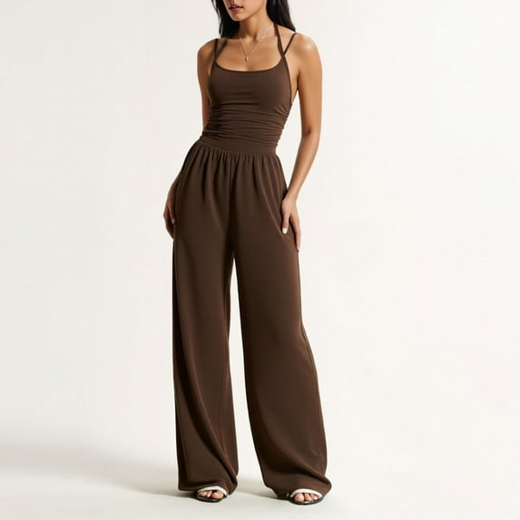 Xuyuer Womens Summer Jumpsuits Dressy Casual One Piece Outfits Sleeveless Strap Wide Leg Pants Rompers
