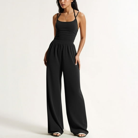 Xuyuer Womens Summer Jumpsuits Dressy Casual One Piece Outfits Sleeveless Strap Wide Leg Pants Rompers