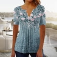 thumbnail image 1 of Xuyuer Womens Summer/Spring Dressy Casual Blouse Short Sleeve V-neck Tunic Tops with Button Pleats Pleated T-Shirts for Work, 1 of 5