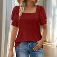 thumbnail image 1 of Xuyuer Womens Tops Summer Short Sleeve Shirts Square Neck Spring Outfits 2026 Fashion Solid Color Clothing Blouses, 1 of 8