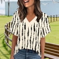 thumbnail image 1 of Xuyuer Womens Tops Trendy Puff Short Sleeve Shirts Dressy　Henley V-Neck Summer Tops Pleated T-Shirts Loose Fit Tunic Blouses, 1 of 5