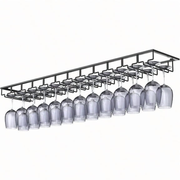 Xverycan Wine Glass Rack Under Cabinet 12 Row Extreme Large Stemware Hanger Metal Wine Goblet Holder DIY Bar Glass Storage Rack for Bar Counter Kitchen Screws Included