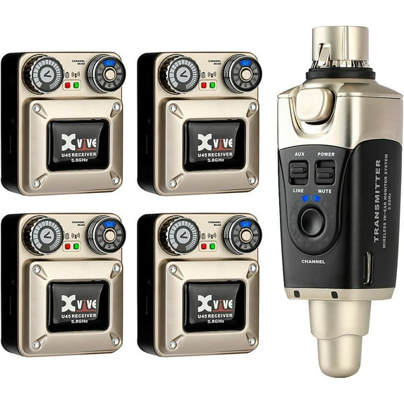 Xvive U45 In-Ear Wireless Monitor System With Transmitter and 4 Receivers (5.8 GHz) Gold