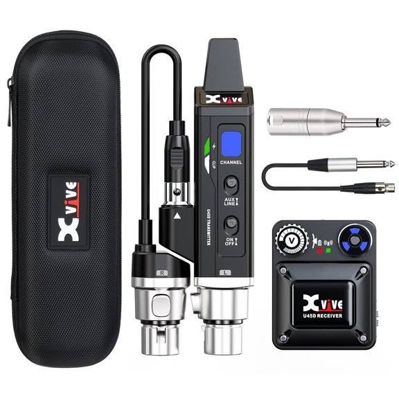 Xvive U45D Stereo Wireless in-Ear Monitor System, 5.8GHz Professional IEM System with <5ms Latency, Smart Channel Scan & 4 Monitoring Modes for Musicians, Singers & Worship Team