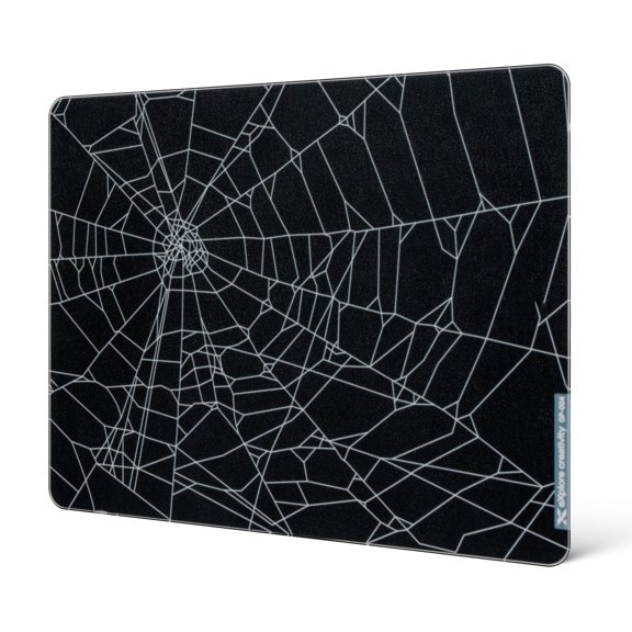 Xvx Black Webs Glass Gaming Mousepad 4.0 Hard For Ultra-smooth Micro-etched Surface Mouse Mat With Non-slip Rubber Base(410mm*310mm)