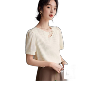 Xwi Xinwei Texture Sense Of New Chinese Platter Button Shirt Female Summer Elegant Temperament Irregular Hollowing Design Blouse Light Beige M