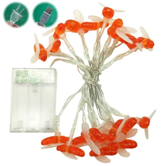 Xwjun Bee Decor 9.8 Ft Bee Light String With 20pcs Honeybee Shaped Led Bulb Battery Operated Fairy Lights For DIY Indoor Bedroom Party Wedding Patio Christmas Decorations Battery-Powered