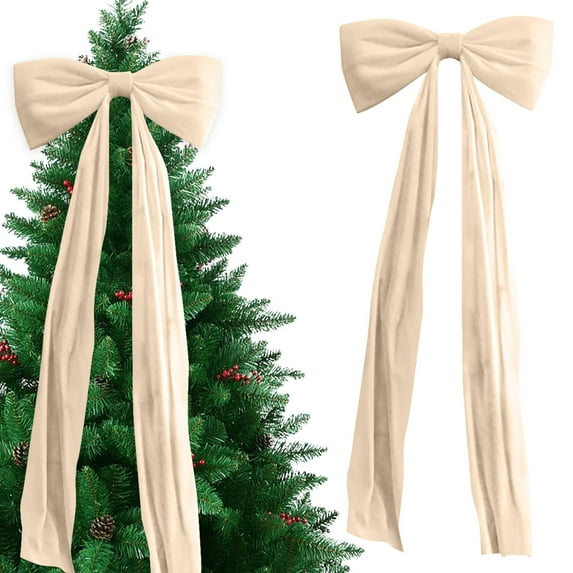 Xwjun Big Christmas Bows Big Bow for Christmas Tree Giant Christmas Tree Bow Christmas Decorations Giant Velvet Bows for Christmas Tree Window Wall Xmas Decoration Beige, 6 Ft