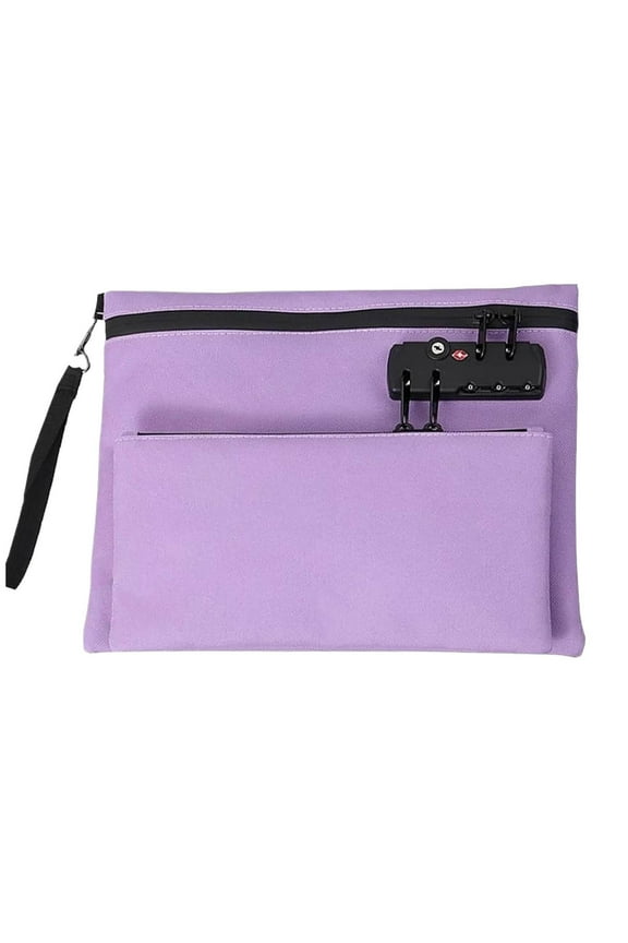 Double Layer Accessories Pouch Bank Bag With Lock Notary Lock Bag Bag With Lock And Zipper Double Layer Handbag For Valuable Storage Money Bag With Lock Portable Safe Bag Purple One Size