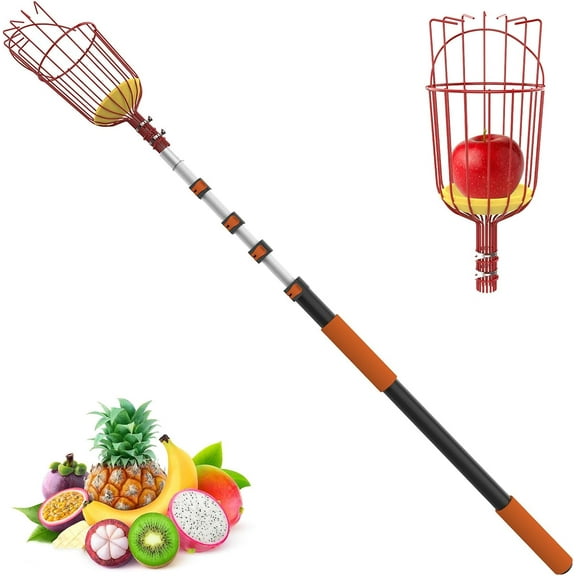 Xwl 26FT Reach Fruit Picker Pole with Basket Telescoping, Apple Picker with 5-20FT Telescoping Pole for Apple Orange Lemon Mango Avocado Guava Fruit Picking